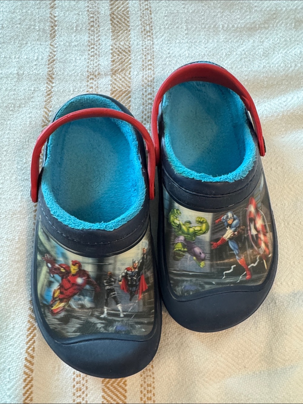 Crocs Rare Kids Navy Blue & Red Marvel Lined Clog Shoes